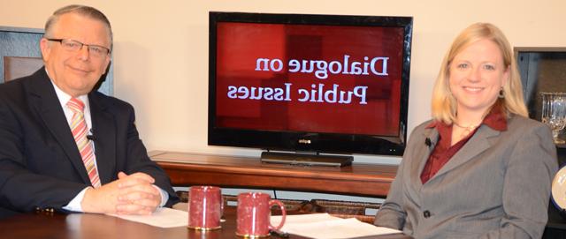 Dr. John Chowning, vice president for church and external relations and executive assistant to  the president of Campbellsville University, right, interviews Dr. Donna Hedgepath, dean of the Campbellsville University School of Education and associate professor of education,  for his “Dialogue on Public Issues” show. 