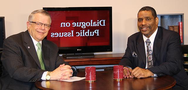 Dr. John Chowning, vice president for church and external relations and executive assistant to the president of Campbellsville University, right, interviews the Rev. Keith Williams, senior  pastor of Nazarene Baptist Church in Philadelphia, Penn., for his “Dialogue on Public Issues” show.