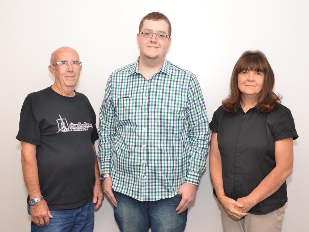 Ryan Bailey (center) and Everett Colvin (right) met for the first time Oct. 1 and discussed what it receiving the scholarship meant to Bailey. Dr. Patricia Cowherd (left), dean of the School of Business and Economics, was also in attendance. (Campbellsville University Photo by Drew Tucker)